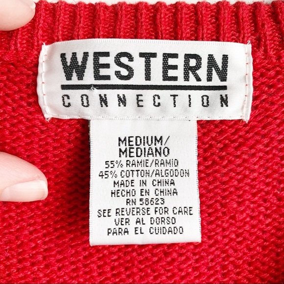 Vintage Sweater V-Neck Western Connection Beaded Knit Raime Cotton Bling M - Picture 7 of 9